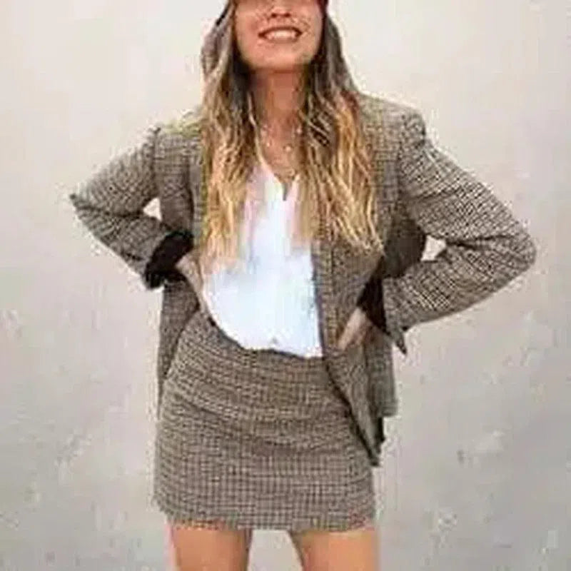 Women's Houndstooth Blazer Jacket-Suit-2