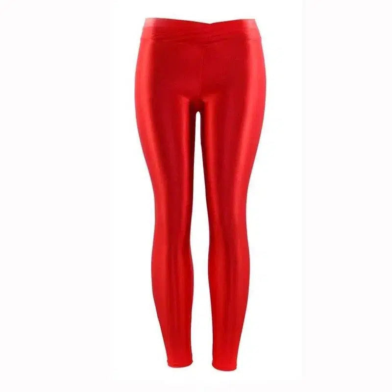 Summer Low Waist Stretch slim gloss trousers thin candy-Red-19