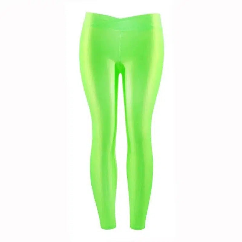 Summer Low Waist Stretch slim gloss trousers thin candy-Light green-9