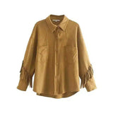 Fringe Sleeve Casual Button-Up Shirt-1