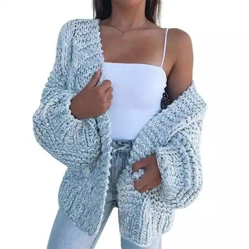 Chic Chunky Womens Cardigan for All Seasons-Sky blue-6