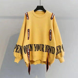 Lovemi -  Turtleneck sweater letter holes Hoodies LOVEMI Yellow One size 