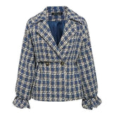 Lovemi -  Tweed casual coat plaid Blousse LOVEMI Blue S 
