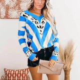 LOVEMI - Lovemi - V-Neck Striped Leopard Print Sweater