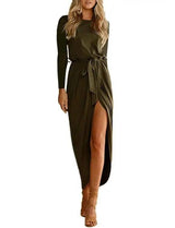 Lovemi -  Versatile Wrap Midi Dress in Assorted Colors Midi Dresses LOVEMI  ArmyGreenlong L 
