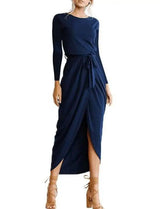 Lovemi -  Versatile Wrap Midi Dress in Assorted Colors Midi Dresses LOVEMI  Navyblue M 