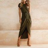 Lovemi -  Versatile Wrap Midi Dress in Assorted Colors Midi Dresses LOVEMI  ArmyGreen S 