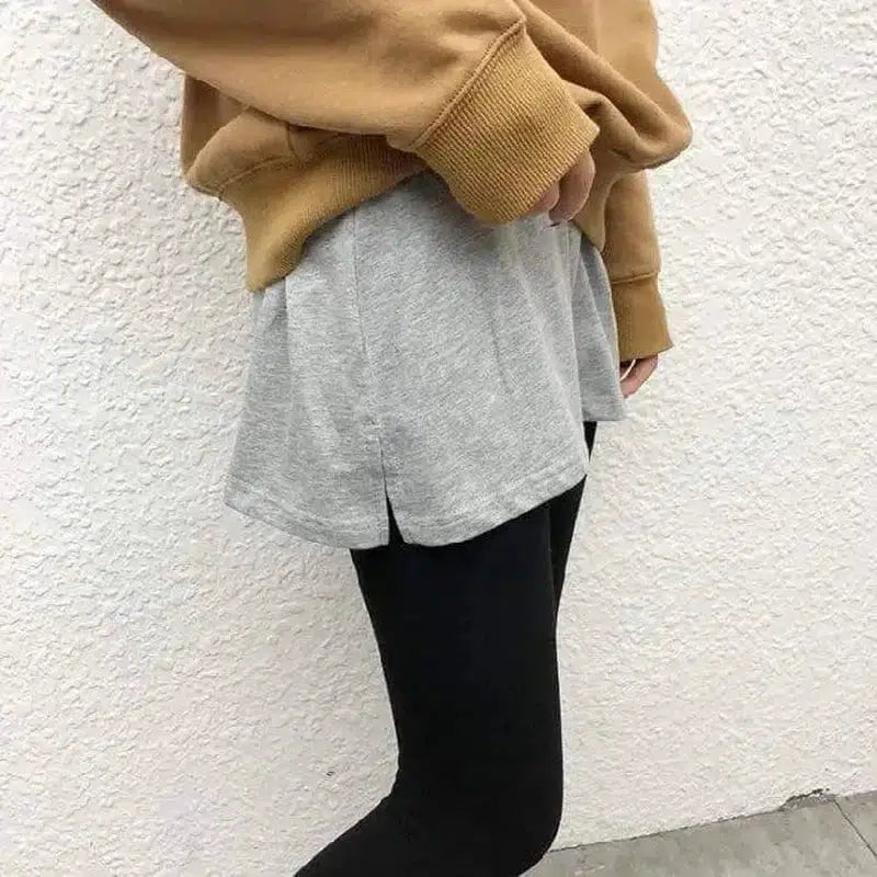 Wear a Fake Hem Sweatshirt With a Hem Skirt Casual Bottoming-Grey-6