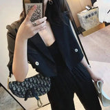 Women's Cropped Blazer and Pleated Skirt Set-black-2