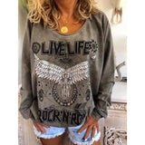 Lovemi -  Women Loose Round Neck Printed Sweater Hoodies LOVEMI Grey S 