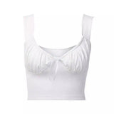 Lovemi -  Women's sexy bow pleated strap U-neck vest Ctop LOVEMI white S 