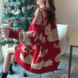 LOVEMI - Lovemi - Women's Sweater Coat Korean Loose Net Red Knitted