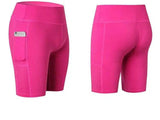 Women's Yoga Shorts Side Pockets Fitness Running Elastic-RoseRed-15