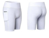 Women's Yoga Shorts Side Pockets Fitness Running Elastic-White-27