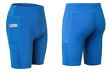 Women's Yoga Shorts Side Pockets Fitness Running Elastic-Blue-28