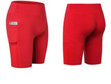 Women's Yoga Shorts Side Pockets Fitness Running Elastic-Red-29