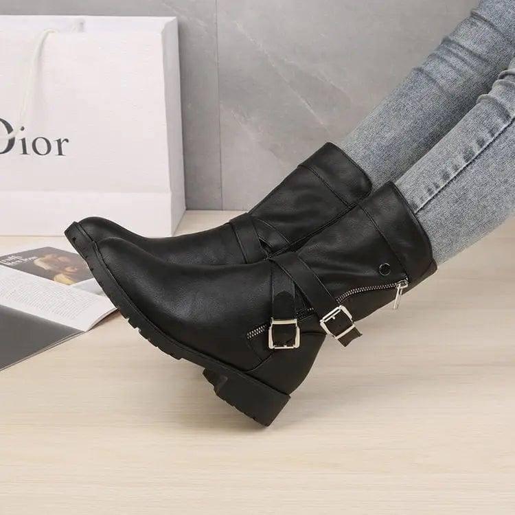 Low Heel Belt Buckle Fashion Martin Boots Women-5