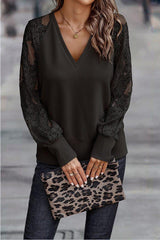 LOVEMI  Ltop Black / S Lovemi -  Women's Dacron Garment Long Sleeve Stitching Lace Knitted