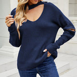 LOVEMI  Ltop Navy Blue / S Lovemi -  Sleeve Zipper Solid Color And V-neck Halter Sweater For Women