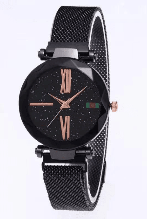 Luxury Women Watches Mesh Ladies Clock Magnet Buckle Starry-Black-12