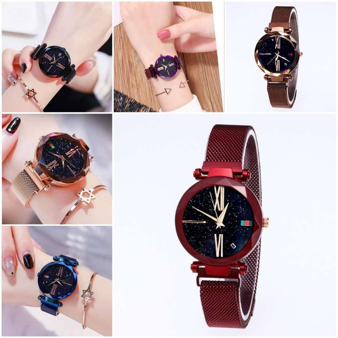 Luxury Women Watches Mesh Ladies Clock Magnet Buckle Starry-2