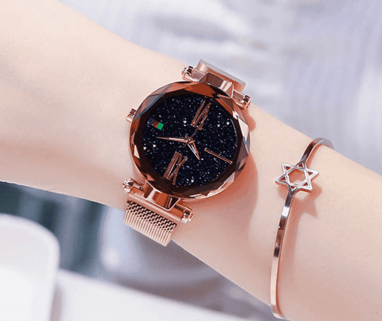 Luxury Women Watches Mesh Ladies Clock Magnet Buckle Starry-5