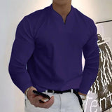 Male Fashion Casual Solid Color V-neck Long Sleeve Shirts-4