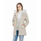 Medium length coat with large fur collar-Creamy white-4