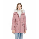 Medium length coat with large fur collar-Pink-7