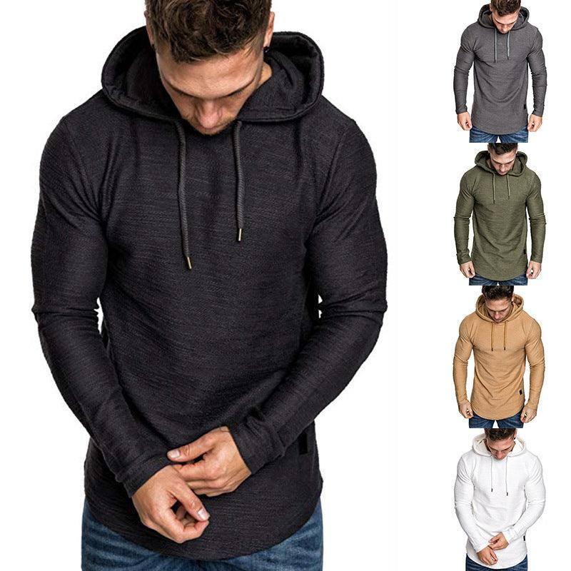 Men Hoodie Sweatshirt Casual Long Sleeve Slim Tops Gym T-shir Khaki / 3XL-1