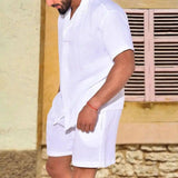 Men's Loose Stretch Casual Cotton Linen Two-piece Suit-White-6