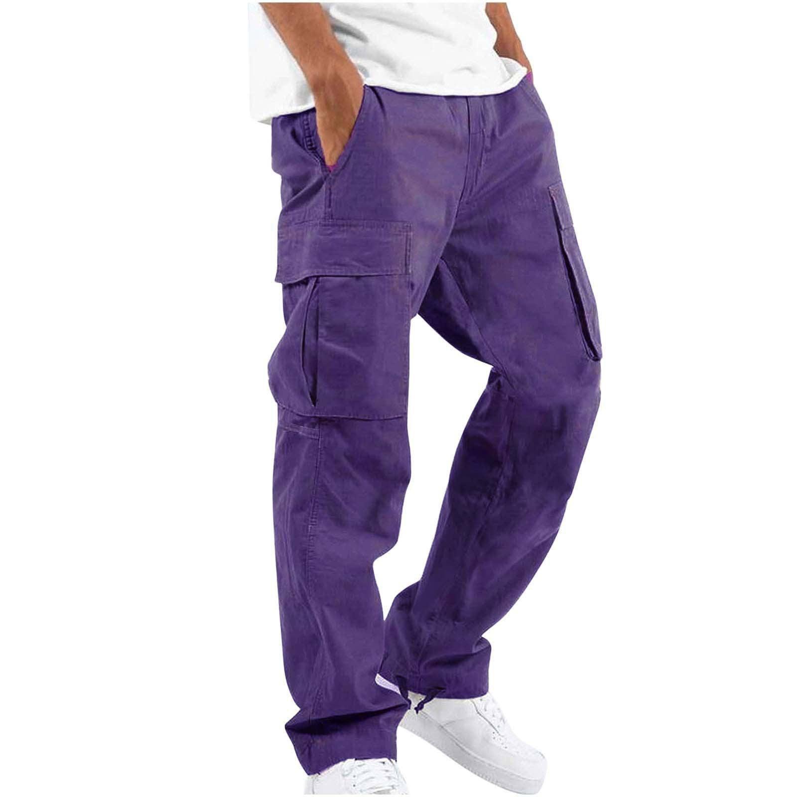 Men's Workwear Drawstring Multi-pocket Casual Pants-Purple-10