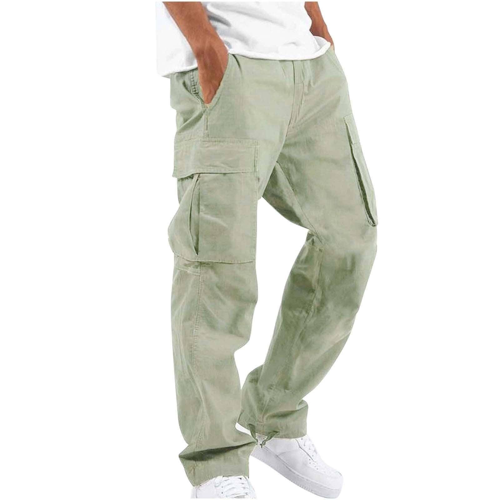 Men's Workwear Drawstring Multi-pocket Casual Pants-Light Green-11