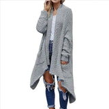 Mid Length Cardigan Thick Plush Women's Solid Color Long-Grey-1