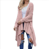 Mid Length Cardigan Thick Plush Women's Solid Color Long-Pink-2
