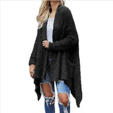 Mid Length Cardigan Thick Plush Women's Solid Color Long-Black-3