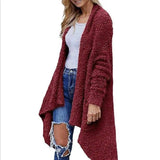 Mid Length Cardigan Thick Plush Women's Solid Color Long-Wine Red-4