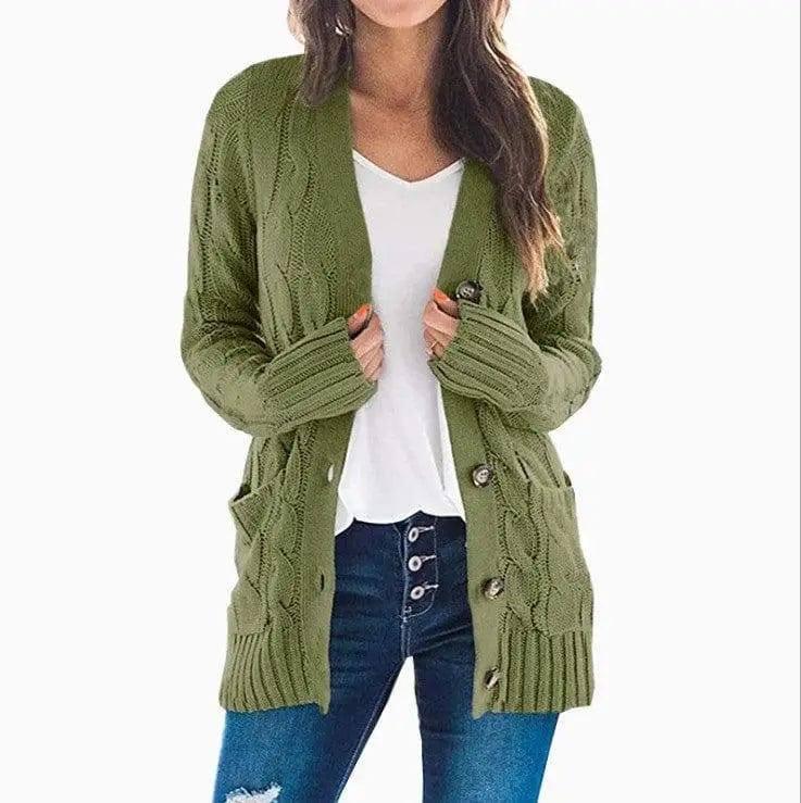 Mid-length Sweater Cardigan-Army Green-10