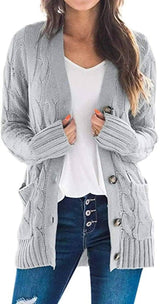 Mid-length Sweater Cardigan-Grey-3
