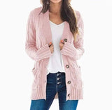 Mid-length Sweater Cardigan-Pink-5