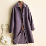 Mid-length women's woolen coat trench coat-Purple-6