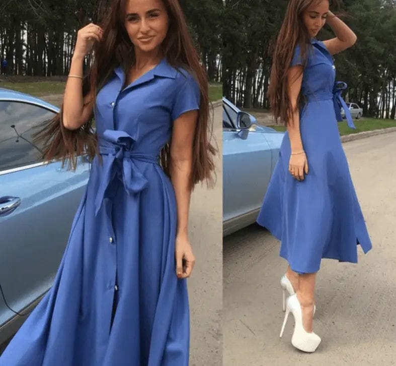 LOVEMI  Midi Dresses Blue / M Lovemi -  Long Shirt Dress