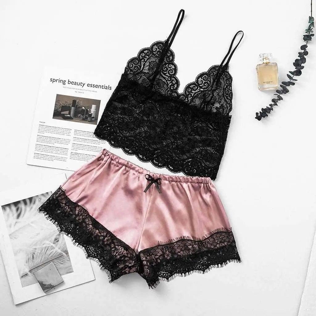 Midnight Charm Sexy Lingerie Lace Home Set-Color-2