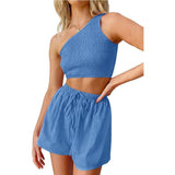 Midriff-baring Top Shorts Beach Two-piece Suit-Blue-3