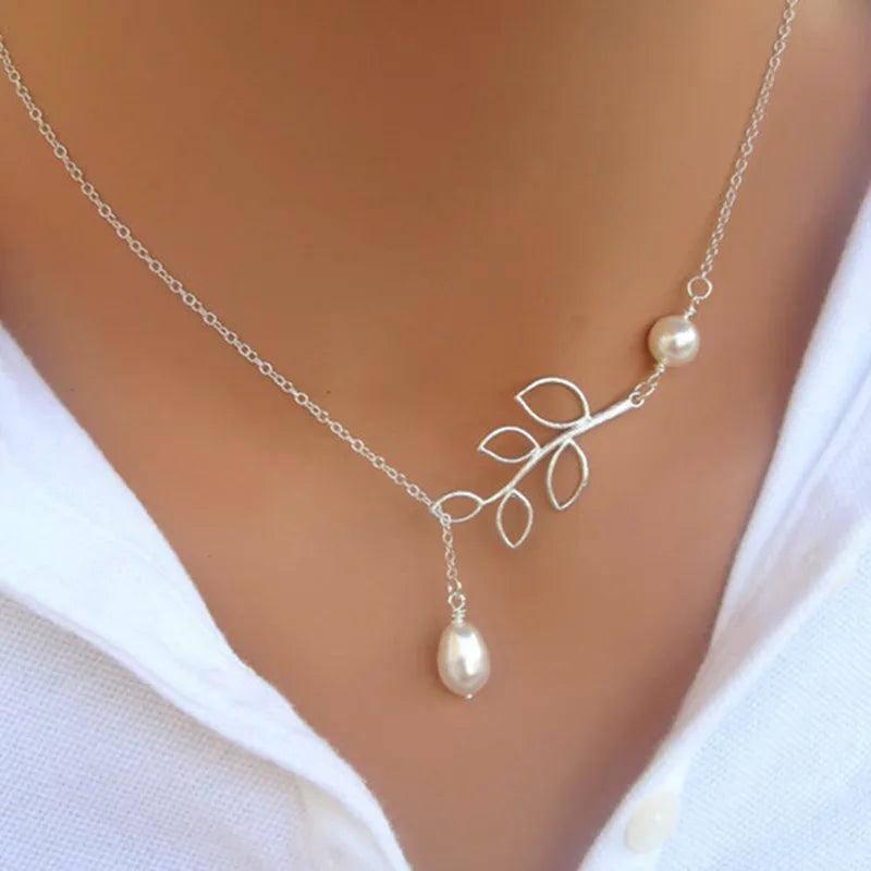 Minimalist Round Stick Pendant Necklace for Women Pearl-Silver 2-1