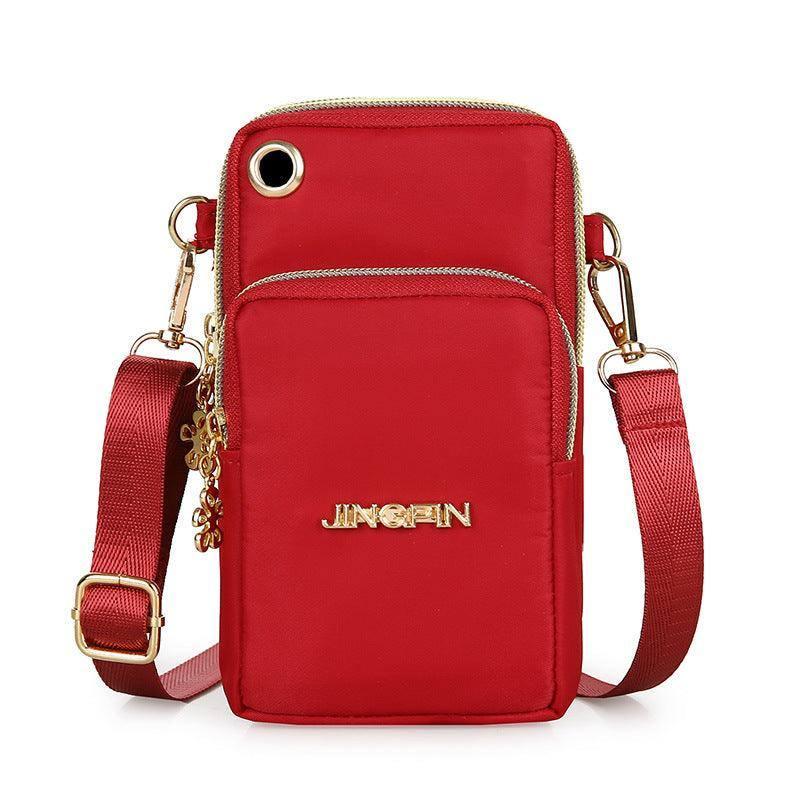 Mobile Phone Bag Women Shoulder Bag 3-layer Zipper Design-Red-10