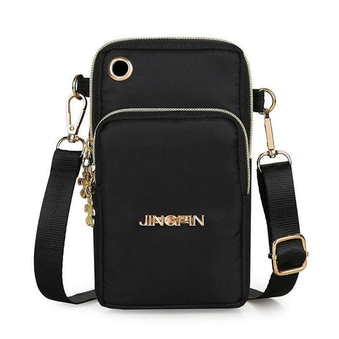 Mobile Phone Bag Women Shoulder Bag 3-layer Zipper Design-Black-12