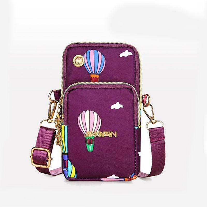 Mobile Phone Bag Women Shoulder Bag 3-layer Zipper Design-Purple-14