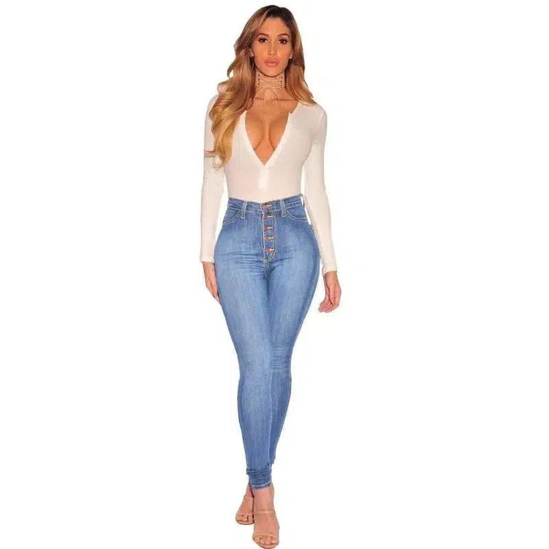 LOVEMI - Lovemi - Multi-button chic high-rise skinny long jeans