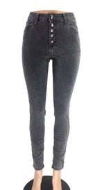 LOVEMI - Lovemi - Multi-button chic high-rise skinny long jeans